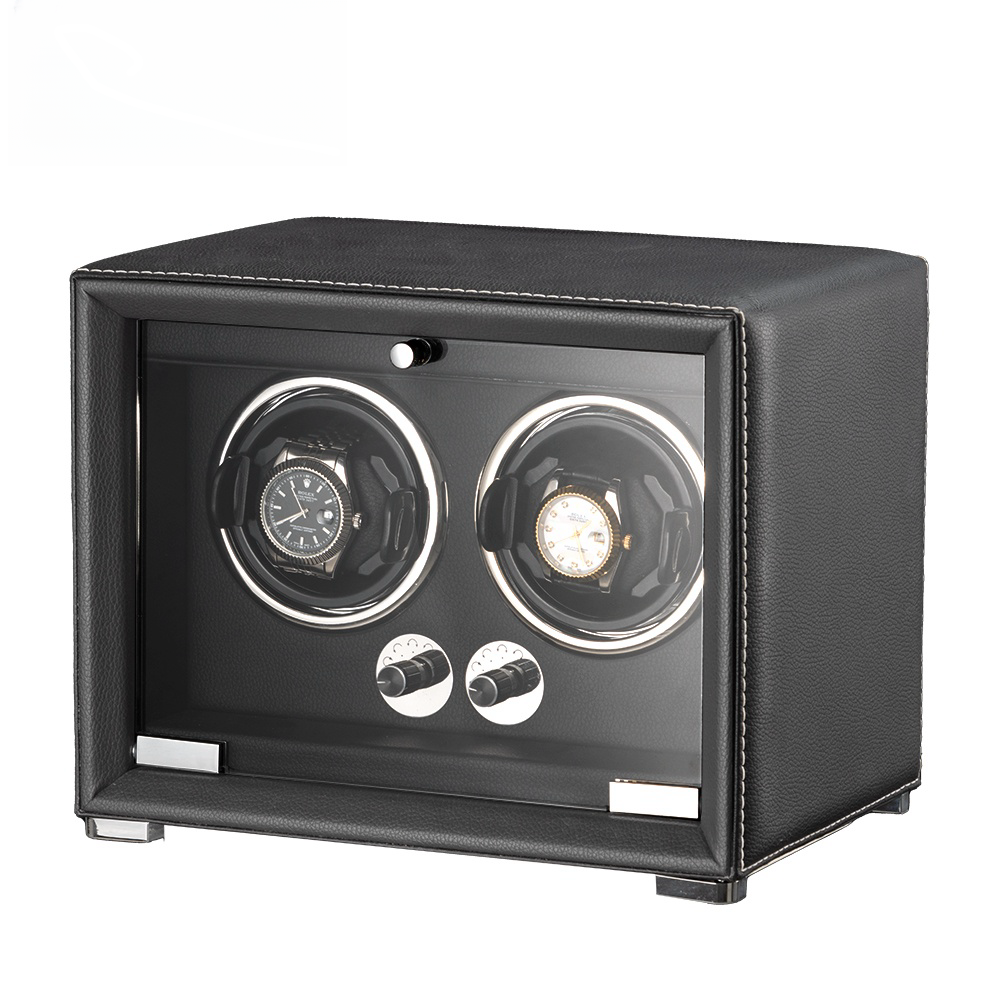 Watch Winder for 2 Automatic Watches, high-end Leather Making, Super Quiet Mabuchi Motor, Two Power Modes, Built-in led Lights