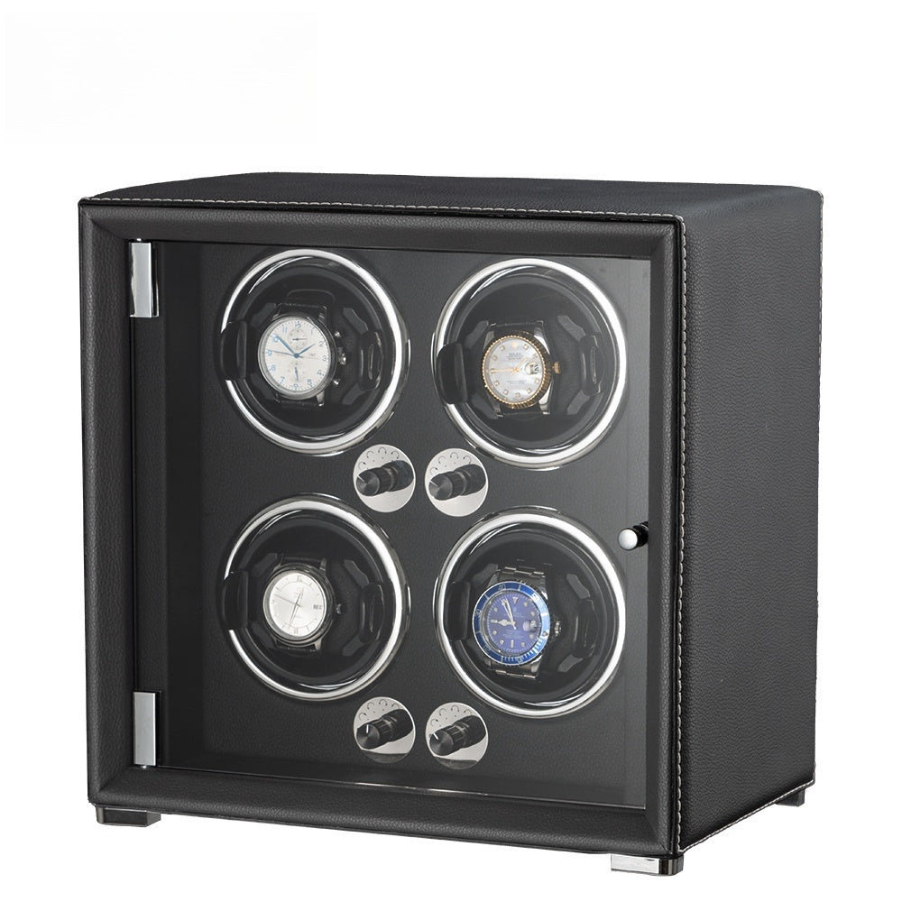 Watch Winder for 4 Automatic Watches, high-end Leather Making, Super Quiet Mabuchi Motor, Two Power Modes, Built-in led Lights
