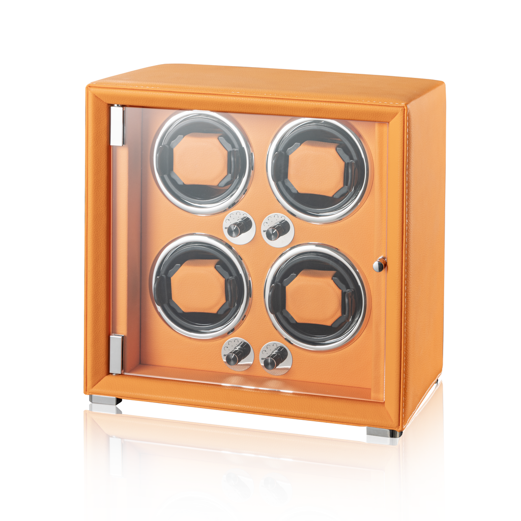Watch Winder for 4 Automatic Watches, high-end Leather Making, Super Quiet Mabuchi Motor, Two Power Modes, Built-in led Lights