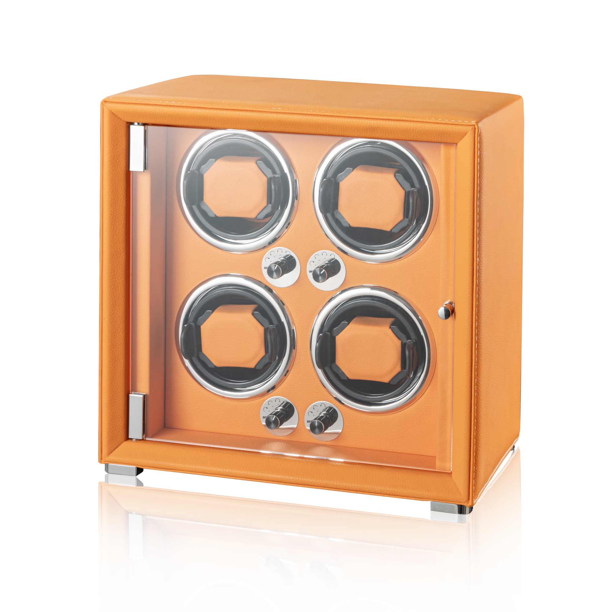 Watch Winder for 4 Automatic Watches, high-end Leather Making, Super Quiet Mabuchi Motor, Two Power Modes, Built-in led Lights
