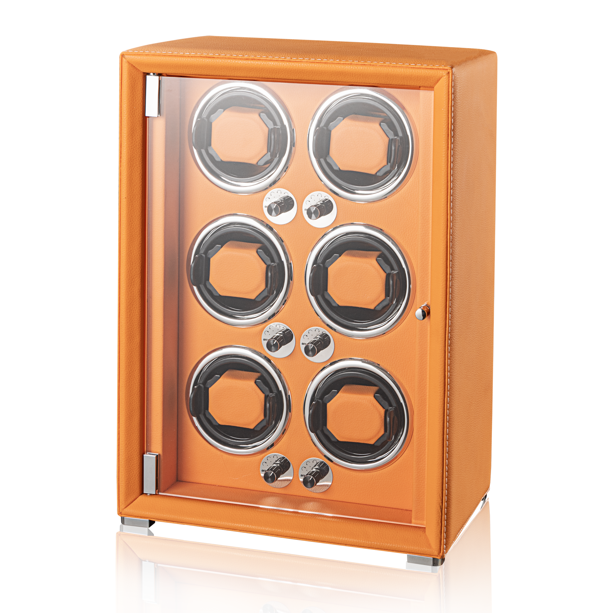 Watch Winder for 6 Automatic Watches, high-end Leather Making, Super Quiet Mabuchi Motor, Two Power Modes, Built-in led Lights