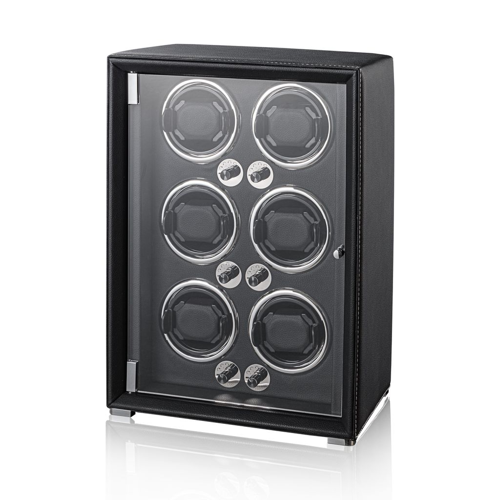 Watch Winder for 6 Automatic Watches, high-end Leather Making, Super Quiet Mabuchi Motor, Two Power Modes, Built-in led Lights