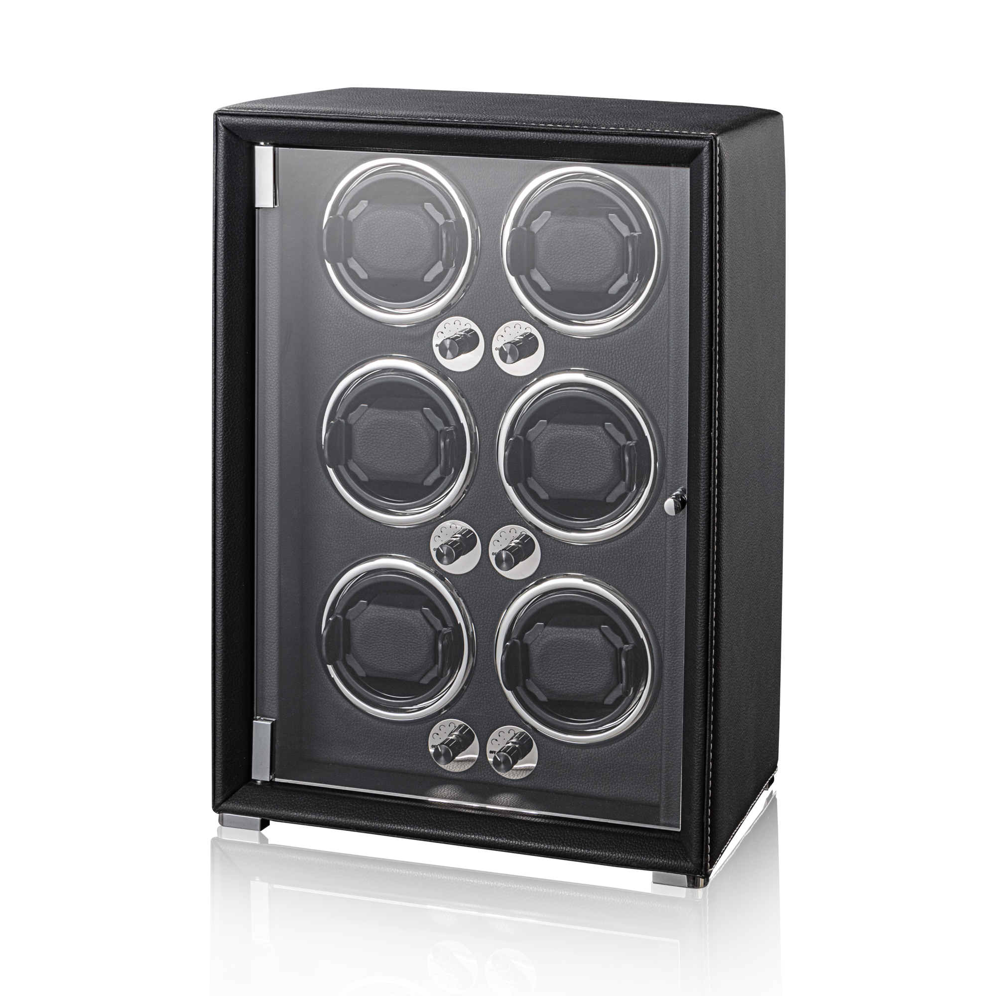Watch Winder for 6 Automatic Watches, high-end Leather Making, Super Quiet Mabuchi Motor, Two Power Modes, Built-in led Lights
